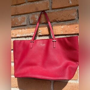 Kate Spade Red Leather Tote Bag Cedar Street Large Zip Shoulder Purse